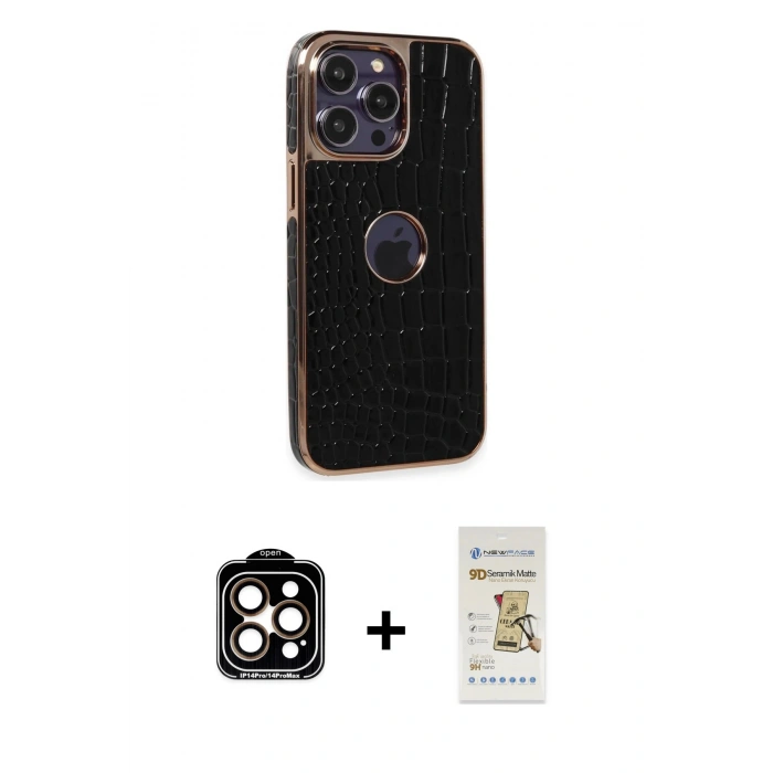 MARSİLYAN™- iPhone 14 Pro Max Kılıf Ufuk Form Prime - Siyah Mat Seramik Nano Ekran Koruyucu + PVD Metal Kamera Lens - TU
