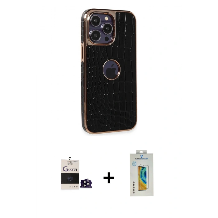 MARSİLYAN™- iPhone 14 Pro Max Kılıf Ufuk Form Prime - Siyah Polymer Nano Ekran Koruyucu + Bilvis Titan Kamera Lens - SH