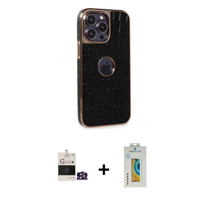 MARSİLYAN™- iPhone 14 Pro Max Kılıf Ufuk Form Prime - Siyah Polymer Nano Ekran Koruyucu + Bilvis Titan Kamera Lens - GS