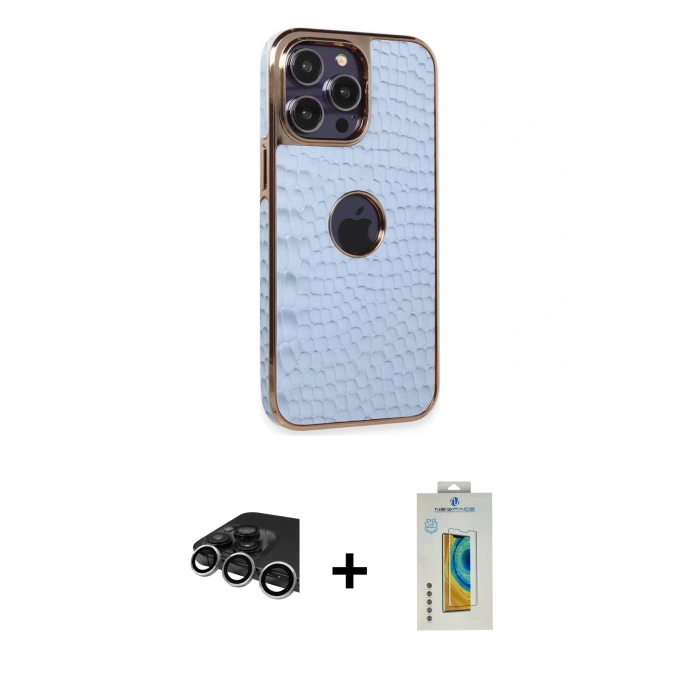 MARSİLYAN™- iPhone 14 Pro Max Kılıf Ufuk Form Prime - Siyah Polymer Nano Ekran Koruyucu + Raze Metal Kamera Lens - GS