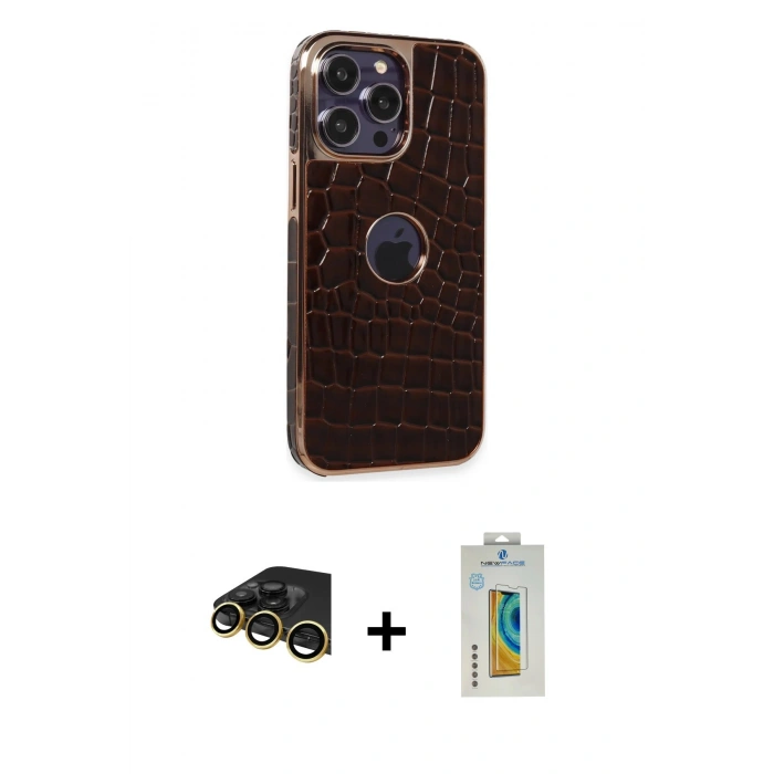 MARSİLYAN™- iPhone 14 Pro Max Kılıf Ufuk Form Prime - Siyah Polymer Nano Ekran Koruyucu + Raze Metal Kamera Lens - GD
