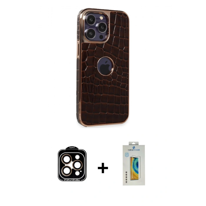 MARSİLYAN™- iPhone 14 Pro Max Kılıf Ufuk Form Prime - Siyah Polymer Nano Ekran Koruyucu + PVD Metal Kamera Lens - TU
