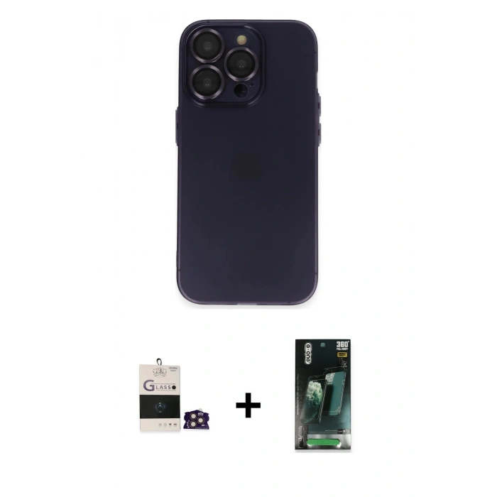 MARSİLYAN™- iPhone 14 Pro Max Kılıf Ufuk Minimal Özel Seri - Şeffaf 360 Full Body Arka Koruyucu + Bilvis Titan Kamera Lens - GD