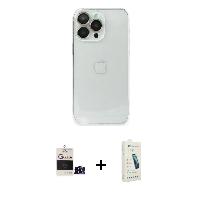 MARSİLYAN™- iPhone 14 Pro Max Kılıf Ufuk Minimal Özel Seri - Şeffaf Pasifik Cam Ekran Koruyucu + Bilvis Titan Kamera Lens - SH