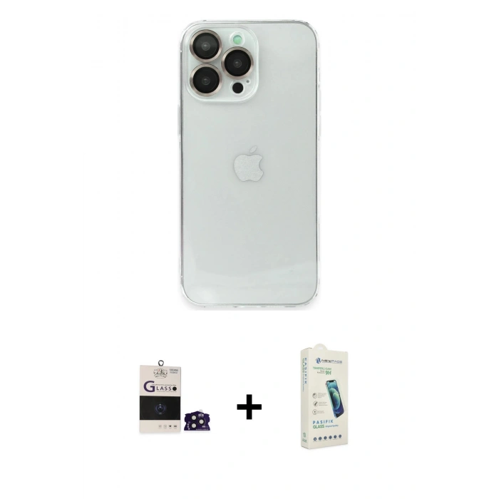 MARSİLYAN™- iPhone 14 Pro Max Kılıf Ufuk Minimal Özel Seri - Şeffaf Pasifik Cam Ekran Koruyucu + Bilvis Titan Kamera Lens - DNMR