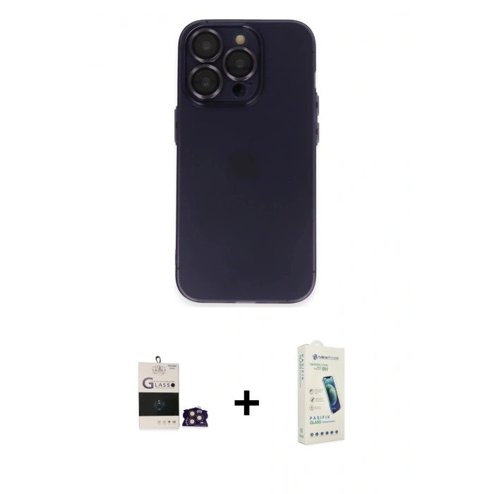 MARSİLYAN™- iPhone 14 Pro Max Kılıf Ufuk Minimal Özel Seri - Şeffaf Pasifik Cam Ekran Koruyucu + Bilvis Titan Kamera Lens - GD