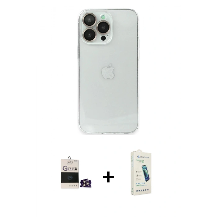 MARSİLYAN™- iPhone 14 Pro Max Kılıf Ufuk Minimal Özel Seri - Şeffaf Pasifik Cam Ekran Koruyucu + Bilvis Titan Kamera Lens - GD