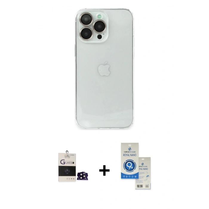 MARSİLYAN™- iPhone 14 Pro Max Kılıf Ufuk Minimal Özel Seri - Şeffaf Royal Nano Ekran Koruyucu + Bilvis Titan Kamera Lens - SH