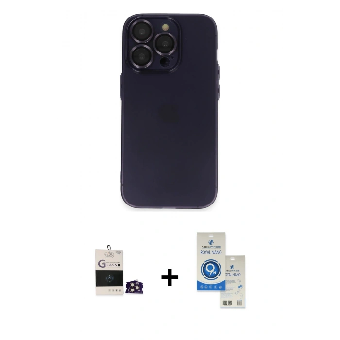 MARSİLYAN™- iPhone 14 Pro Max Kılıf Ufuk Minimal Özel Seri - Şeffaf Royal Nano Ekran Koruyucu + Bilvis Titan Kamera Lens - GD