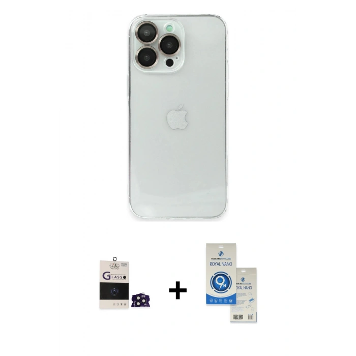 MARSİLYAN™- iPhone 14 Pro Max Kılıf Ufuk Minimal Özel Seri - Şeffaf Royal Nano Ekran Koruyucu + Bilvis Titan Kamera Lens - DNMR
