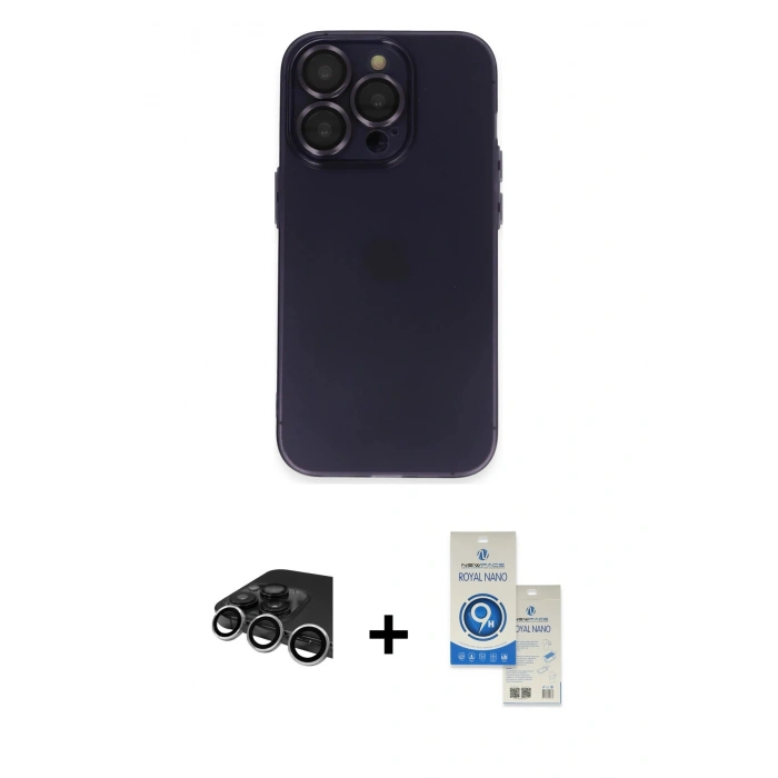 MARSİLYAN™- iPhone 14 Pro Max Kılıf Ufuk Minimal Özel Seri - Şeffaf Royal Nano Ekran Koruyucu + Raze Metal Kamera Lens - GS
