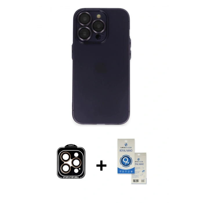 MARSİLYAN™- iPhone 14 Pro Max Kılıf Ufuk Minimal Özel Seri - Şeffaf Royal Nano Ekran Koruyucu + PVD Metal Kamera Lens - TU