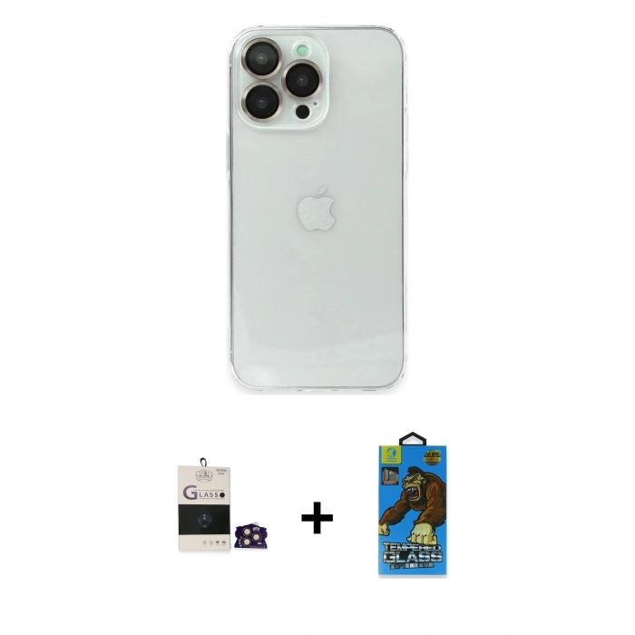 MARSİLYAN™- iPhone 14 Pro Max Kılıf Ufuk Minimal Özel Seri - Siyah 18D Cam Ekran Koruyucu + Bilvis Titan Kamera Lens - GD