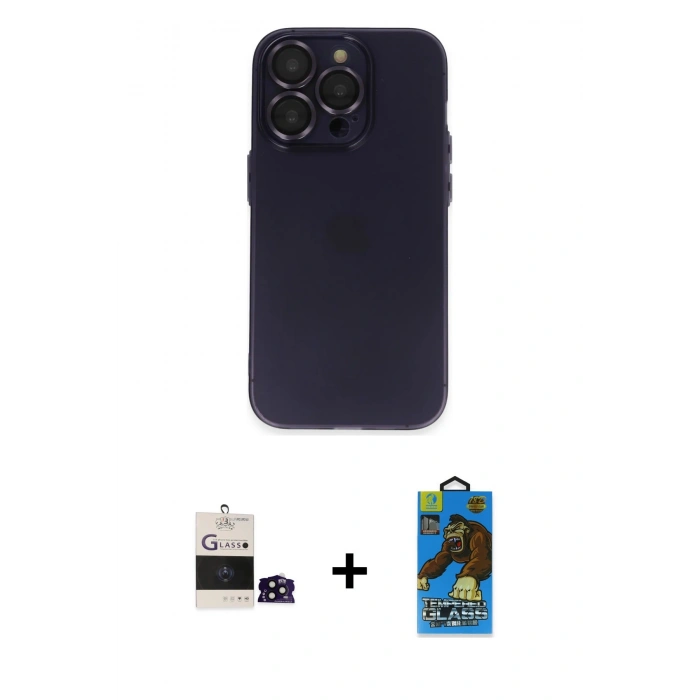 MARSİLYAN™- iPhone 14 Pro Max Kılıf Ufuk Minimal Özel Seri - Siyah 18D Cam Ekran Koruyucu + Bilvis Titan Kamera Lens - SH
