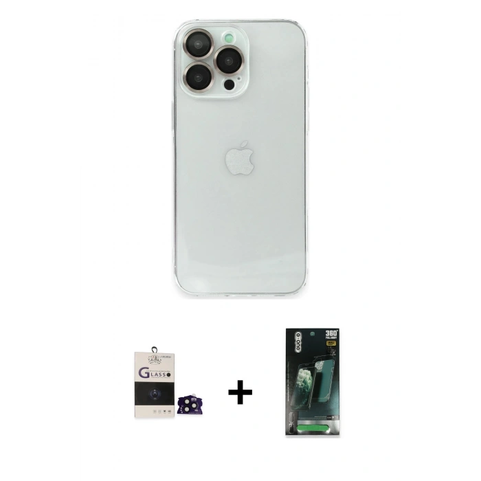 MARSİLYAN™- iPhone 14 Pro Max Kılıf Ufuk Minimal Özel Seri - Siyah 360 Mat Full Body Arka Koruyucu + Bilvis Titan Kamera Lens - SH