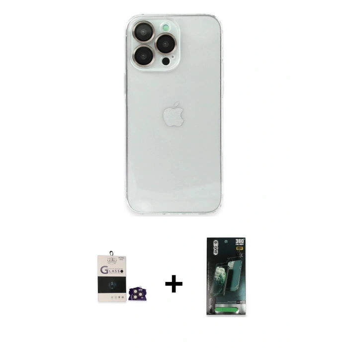 MARSİLYAN™- iPhone 14 Pro Max Kılıf Ufuk Minimal Özel Seri - Siyah 360 Mat Full Body Arka Koruyucu + Bilvis Titan Kamera Lens - GD