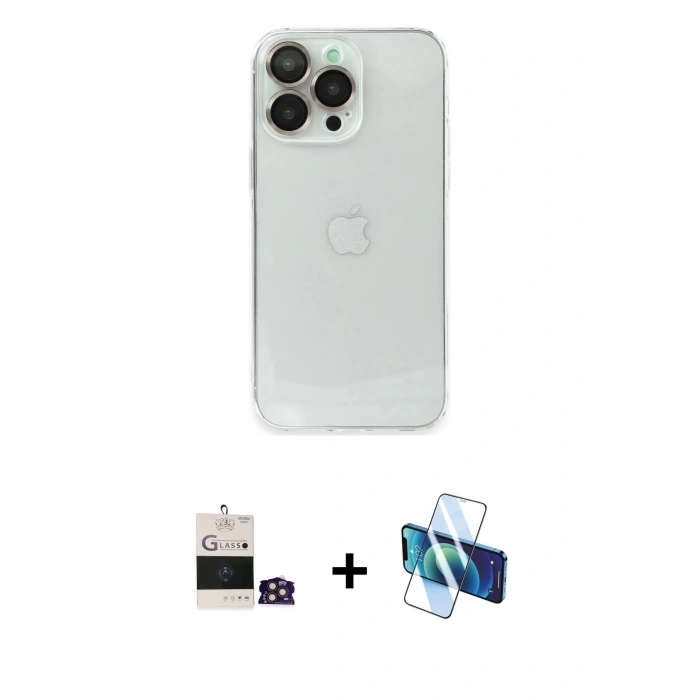 MARSİLYAN™- iPhone 14 Pro Max Kılıf Ufuk Minimal Özel Seri - Siyah 3D Antistatik Cam Ekran Koruyucu + Bilvis Titan Kamera Lens - GD