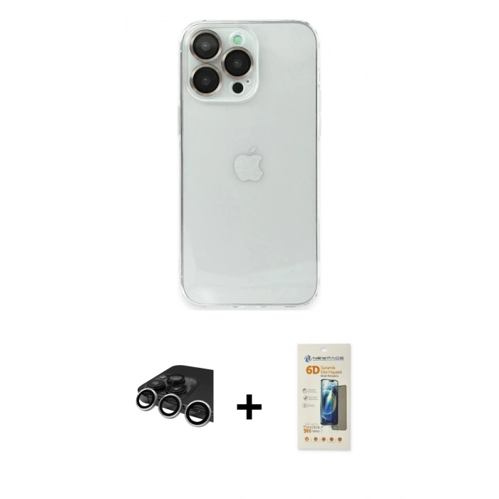 MARSİLYAN™- iPhone 14 Pro Max Kılıf Ufuk Minimal Özel Seri - Siyah 6D Mat Seramik Hayalet Nano Ekran Koruyucu + Raze Metal Kamera Lens - GS