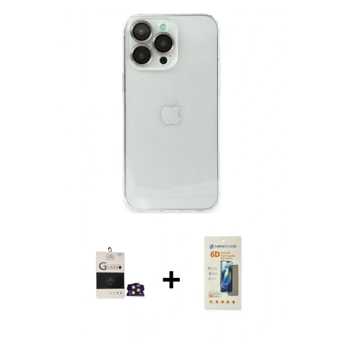 MARSİLYAN™- iPhone 14 Pro Max Kılıf Ufuk Minimal Özel Seri - Siyah 6D Mat Seramik Hayalet Nano Ekran Koruyucu + Bilvis Titan Kamera Lens - GD