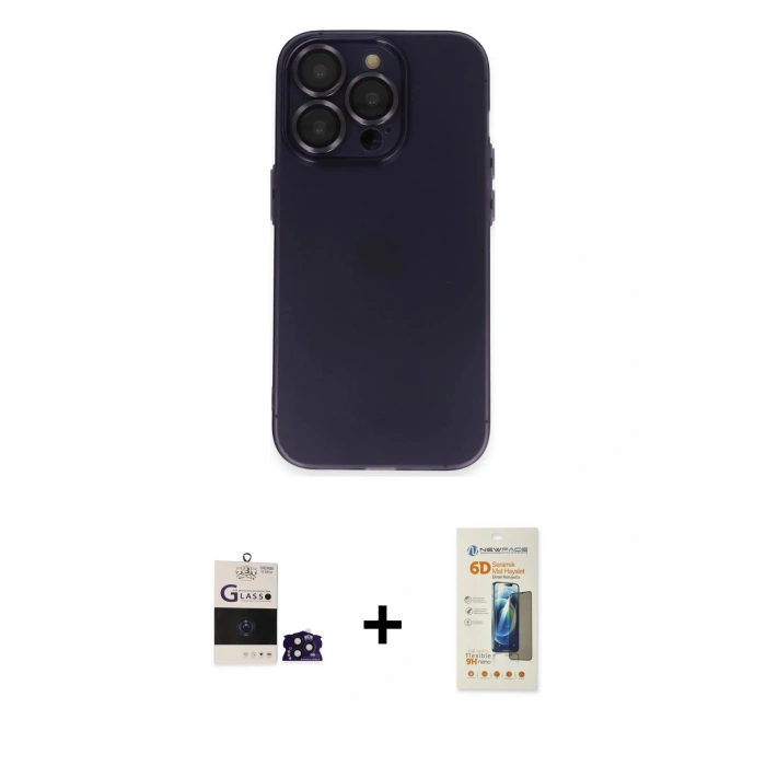 MARSİLYAN™- iPhone 14 Pro Max Kılıf Ufuk Minimal Özel Seri - Siyah 6D Mat Seramik Hayalet Nano Ekran Koruyucu + Bilvis Titan Kamera Lens - DNMR