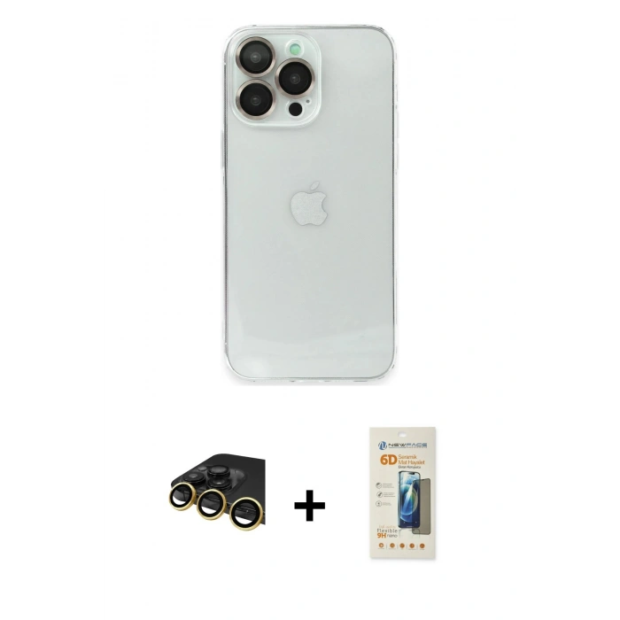 MARSİLYAN™- iPhone 14 Pro Max Kılıf Ufuk Minimal Özel Seri - Siyah 6D Mat Seramik Hayalet Nano Ekran Koruyucu + Raze Metal Kamera Lens - GD