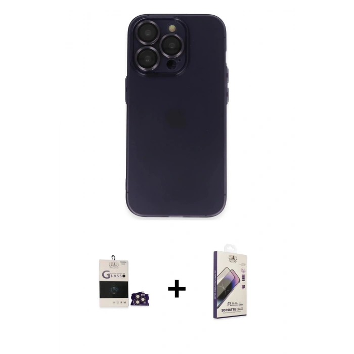 MARSİLYAN™- iPhone 14 Pro Max Kılıf Ufuk Minimal Özel Seri - Siyah Bilvis 3D Mat Cam Ekran Koruyucu + Bilvis Titan Kamera Lens - GD