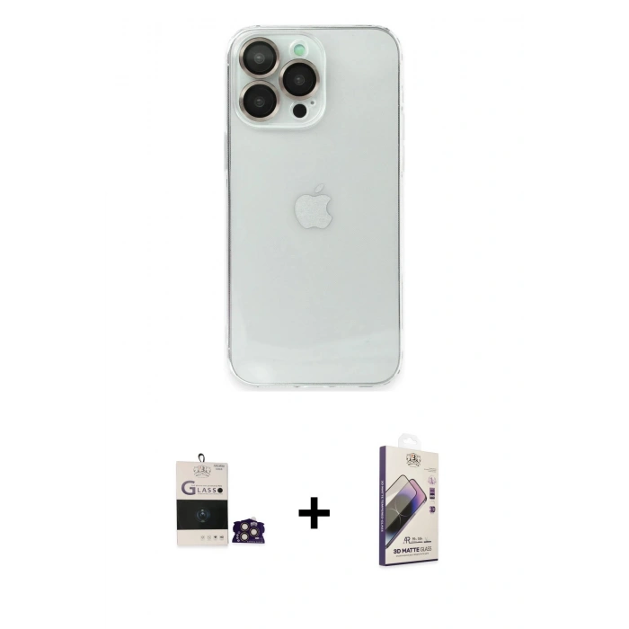 MARSİLYAN™- iPhone 14 Pro Max Kılıf Ufuk Minimal Özel Seri - Siyah Bilvis 3D Mat Cam Ekran Koruyucu + Bilvis Titan Kamera Lens - GD