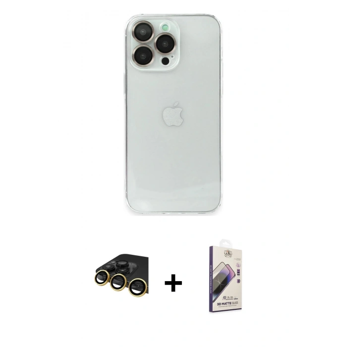 MARSİLYAN™- iPhone 14 Pro Max Kılıf Ufuk Minimal Özel Seri - Siyah Bilvis 3D Mat Cam Ekran Koruyucu + Raze Metal Kamera Lens - GD