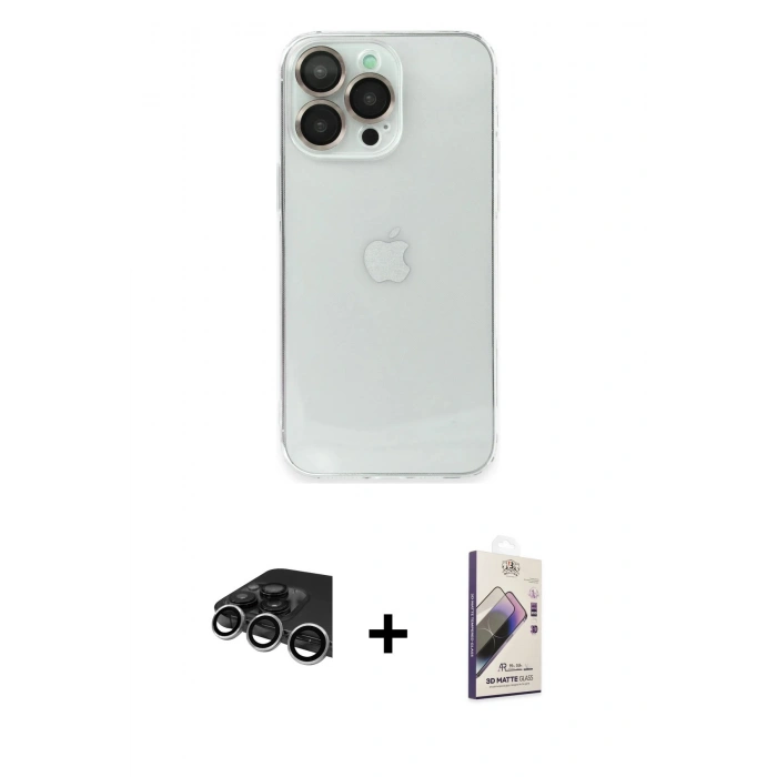 MARSİLYAN™- iPhone 14 Pro Max Kılıf Ufuk Minimal Özel Seri - Siyah Bilvis 3D Mat Cam Ekran Koruyucu + Raze Metal Kamera Lens - GS