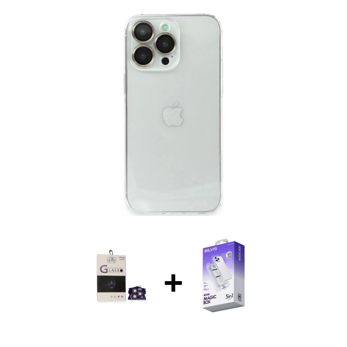 MARSİLYAN™- iPhone 14 Pro Max Kılıf Ufuk Minimal Özel Seri - Siyah Bilvis 5in1 3D Magic Cam Ekran Koruyucu + Bilvis Titan Kamera Lens - GS