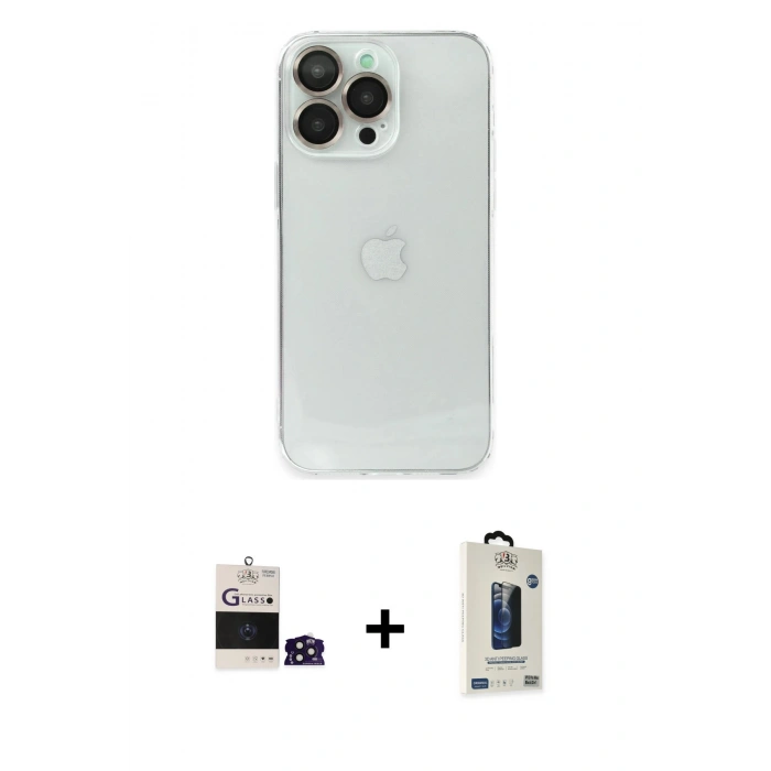 MARSİLYAN™- iPhone 14 Pro Max Kılıf Ufuk Minimal Özel Seri - Siyah Bilvis Hayalet Cam Ekran Koruyucu + Bilvis Titan Kamera Lens - DNMR