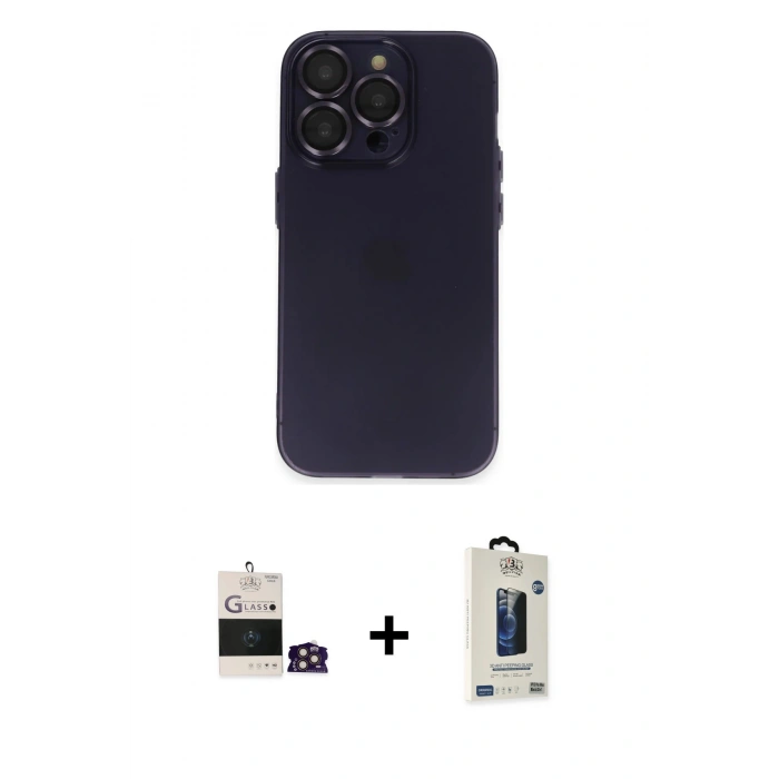 MARSİLYAN™- iPhone 14 Pro Max Kılıf Ufuk Minimal Özel Seri - Siyah Bilvis Hayalet Cam Ekran Koruyucu + Bilvis Titan Kamera Lens - GD