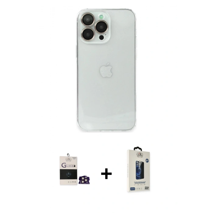 MARSİLYAN™- iPhone 14 Pro Max Kılıf Ufuk Minimal Özel Seri - Siyah Bilvis Hayalet Cam Ekran Koruyucu + Bilvis Titan Kamera Lens - GD