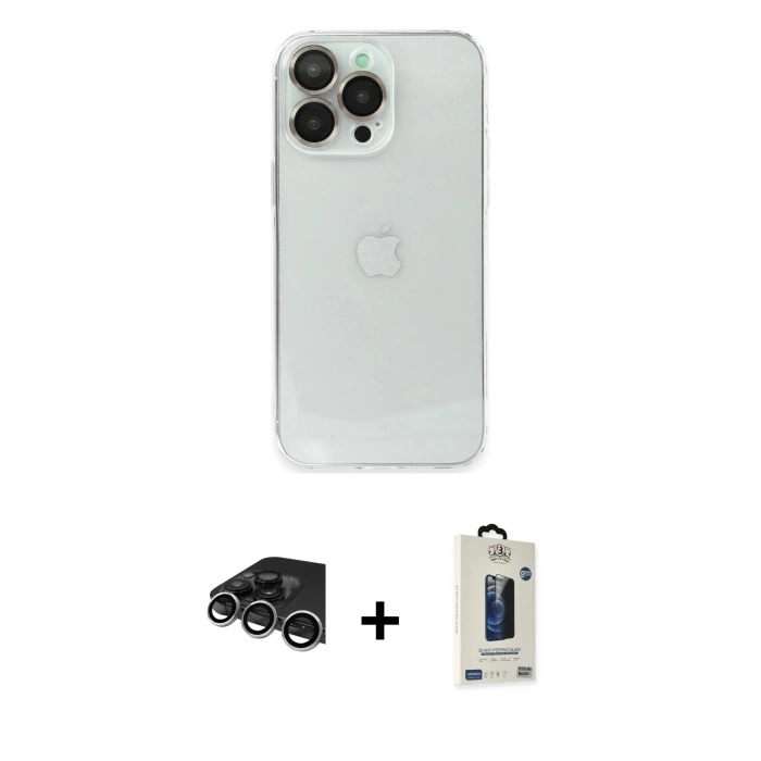 MARSİLYAN™- iPhone 14 Pro Max Kılıf Ufuk Minimal Özel Seri - Siyah Bilvis Hayalet Cam Ekran Koruyucu + Raze Metal Kamera Lens - GS