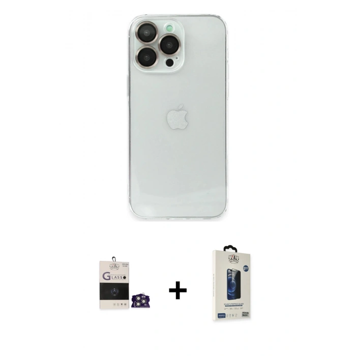 MARSİLYAN™- iPhone 14 Pro Max Kılıf Ufuk Minimal Özel Seri - Siyah Bilvis Hayalet Cam Ekran Koruyucu + Bilvis Titan Kamera Lens - GS