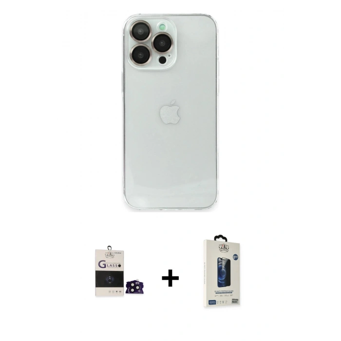 MARSİLYAN™- iPhone 14 Pro Max Kılıf Ufuk Minimal Özel Seri - Siyah Bilvis Hayalet Cam Ekran Koruyucu + Bilvis Titan Kamera Lens - SH