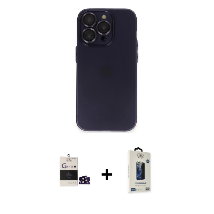 MARSİLYAN™- iPhone 14 Pro Max Kılıf Ufuk Minimal Özel Seri - Siyah Bilvis Hayalet Cam Ekran Koruyucu + Bilvis Titan Kamera Lens - SH