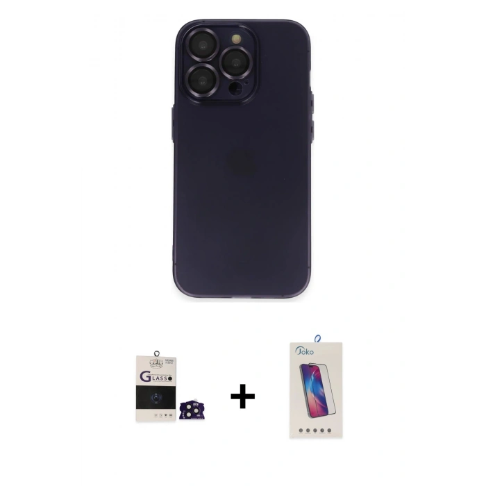 MARSİLYAN™- iPhone 14 Pro Max Kılıf Ufuk Minimal Özel Seri - Siyah Joko 5D Cam + Bilvis Titan Kamera Lens - DNMR