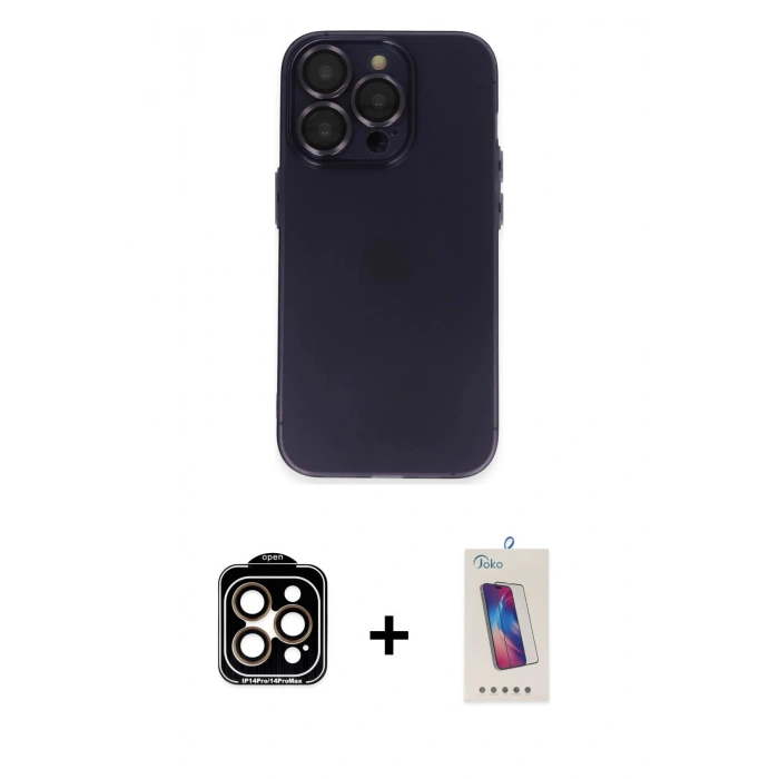 MARSİLYAN™- iPhone 14 Pro Max Kılıf Ufuk Minimal Özel Seri - Siyah Joko 5D Cam + PVD Metal Kamera Lens - TU