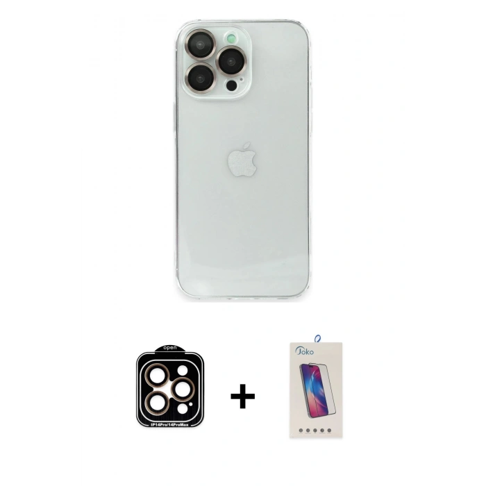 MARSİLYAN™- iPhone 14 Pro Max Kılıf Ufuk Minimal Özel Seri - Siyah Joko 5D Cam + PVD Metal Kamera Lens - TU