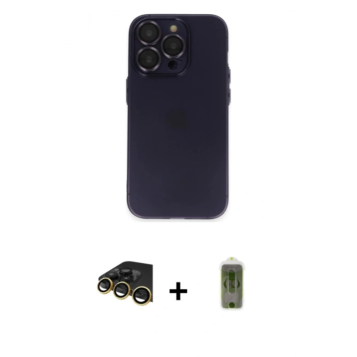 MARSİLYAN™- iPhone 14 Pro Max Kılıf Ufuk Minimal Özel Seri - Siyah Joko Magic 5D Hayalet Cam + Raze Metal Kamera Lens - GD