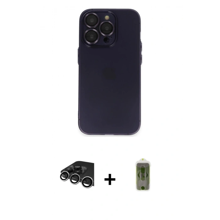 MARSİLYAN™- iPhone 14 Pro Max Kılıf Ufuk Minimal Özel Seri - Siyah Joko Magic 5D Hayalet Cam + Raze Metal Kamera Lens - GS