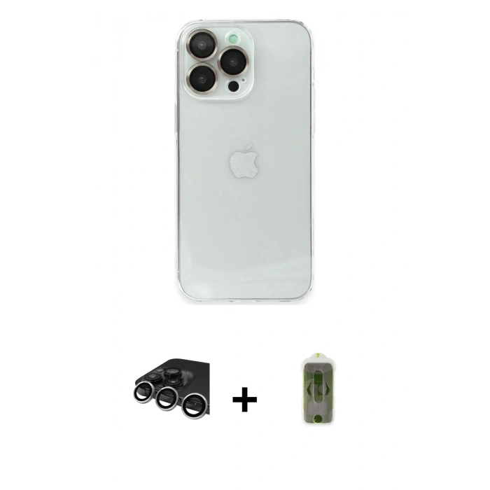 MARSİLYAN™- iPhone 14 Pro Max Kılıf Ufuk Minimal Özel Seri - Siyah Joko Magic 5D Hayalet Cam + Raze Metal Kamera Lens - GS