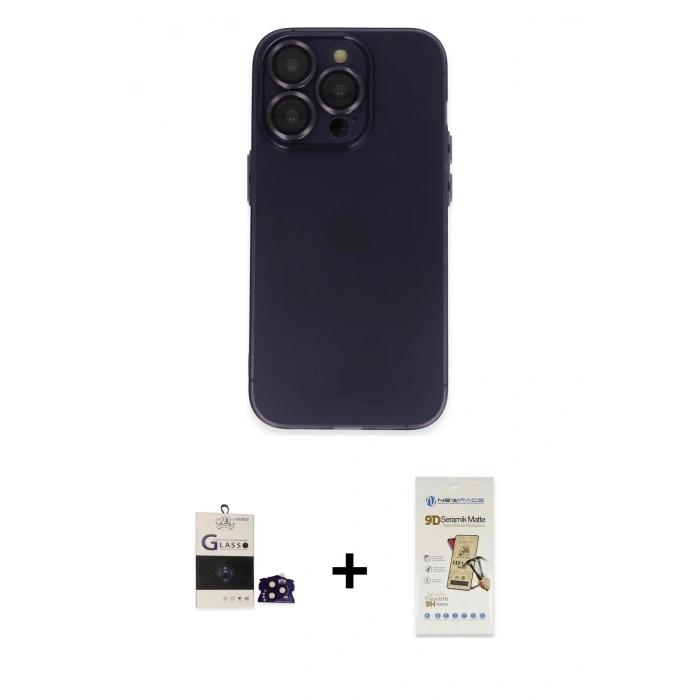 MARSİLYAN™- iPhone 14 Pro Max Kılıf Ufuk Minimal Özel Seri - Siyah Mat Seramik Nano Ekran Koruyucu + Bilvis Titan Kamera Lens - SH