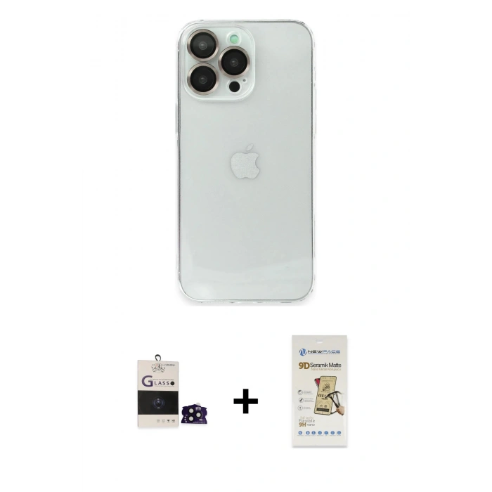 MARSİLYAN™- iPhone 14 Pro Max Kılıf Ufuk Minimal Özel Seri - Siyah Mat Seramik Nano Ekran Koruyucu + Bilvis Titan Kamera Lens - SH