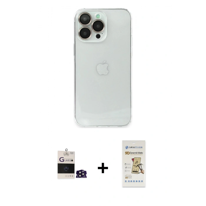 MARSİLYAN™- iPhone 14 Pro Max Kılıf Ufuk Minimal Özel Seri - Siyah Mat Seramik Nano Ekran Koruyucu + Bilvis Titan Kamera Lens - DNMR