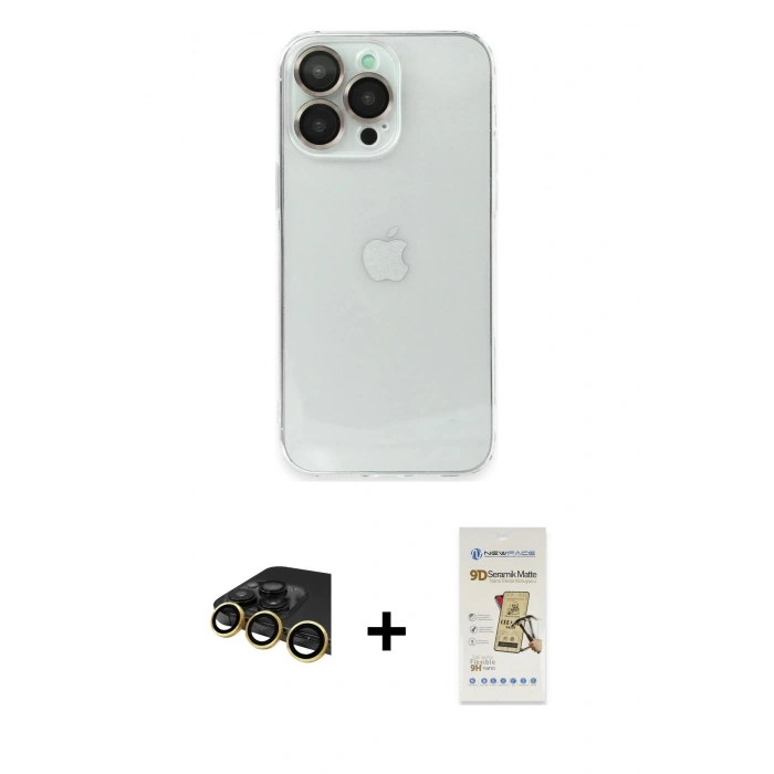 MARSİLYAN™- iPhone 14 Pro Max Kılıf Ufuk Minimal Özel Seri - Siyah Mat Seramik Nano Ekran Koruyucu + Raze Metal Kamera Lens - GD