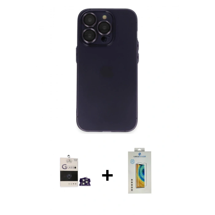 MARSİLYAN™- iPhone 14 Pro Max Kılıf Ufuk Minimal Özel Seri - Siyah Polymer Nano Ekran Koruyucu + Bilvis Titan Kamera Lens - GS