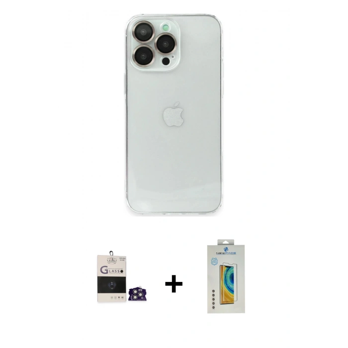 MARSİLYAN™- iPhone 14 Pro Max Kılıf Ufuk Minimal Özel Seri - Siyah Polymer Nano Ekran Koruyucu + Bilvis Titan Kamera Lens - GS
