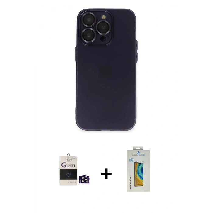 MARSİLYAN™- iPhone 14 Pro Max Kılıf Ufuk Minimal Özel Seri - Siyah Polymer Nano Ekran Koruyucu + Bilvis Titan Kamera Lens - SH